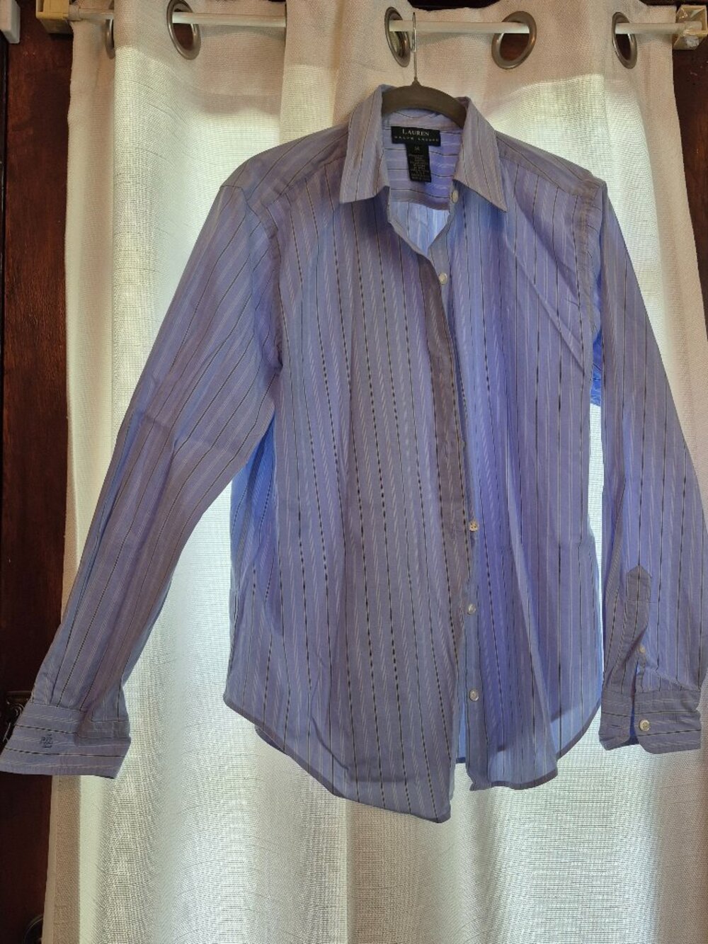 Lauren Ralph Lauren Blue w/ White & Black Striped Button-Down Shirt